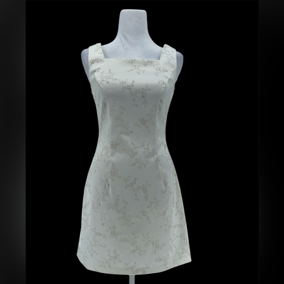 Jodi Kristopher Vintage Ivory Floral Cocktail Mini Dress Size 3/4 XS - Picture 3 of 12